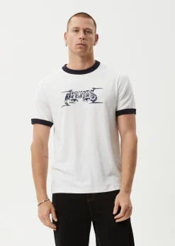 T-Shirts<Afends All Eyez - Ringer Tee White / Deep Sea