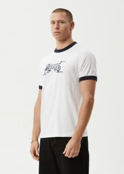 T-Shirts<Afends All Eyez - Ringer Tee White / Deep Sea
