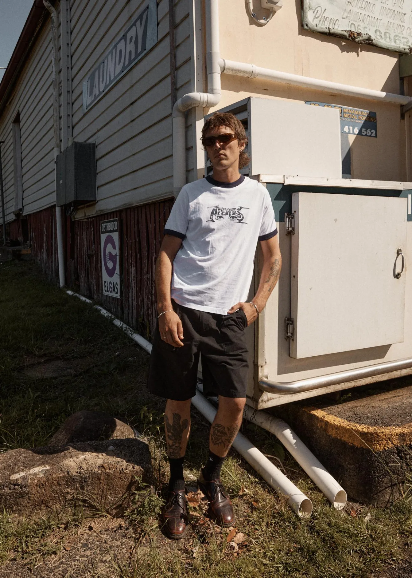 T-Shirts<Afends All Eyez - Ringer Tee White / Deep Sea