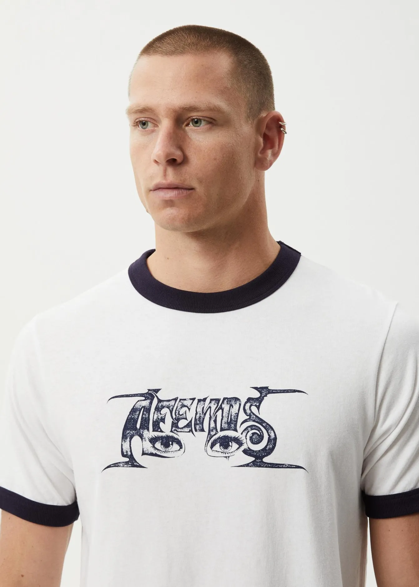 T-Shirts<Afends All Eyez - Ringer Tee White / Deep Sea