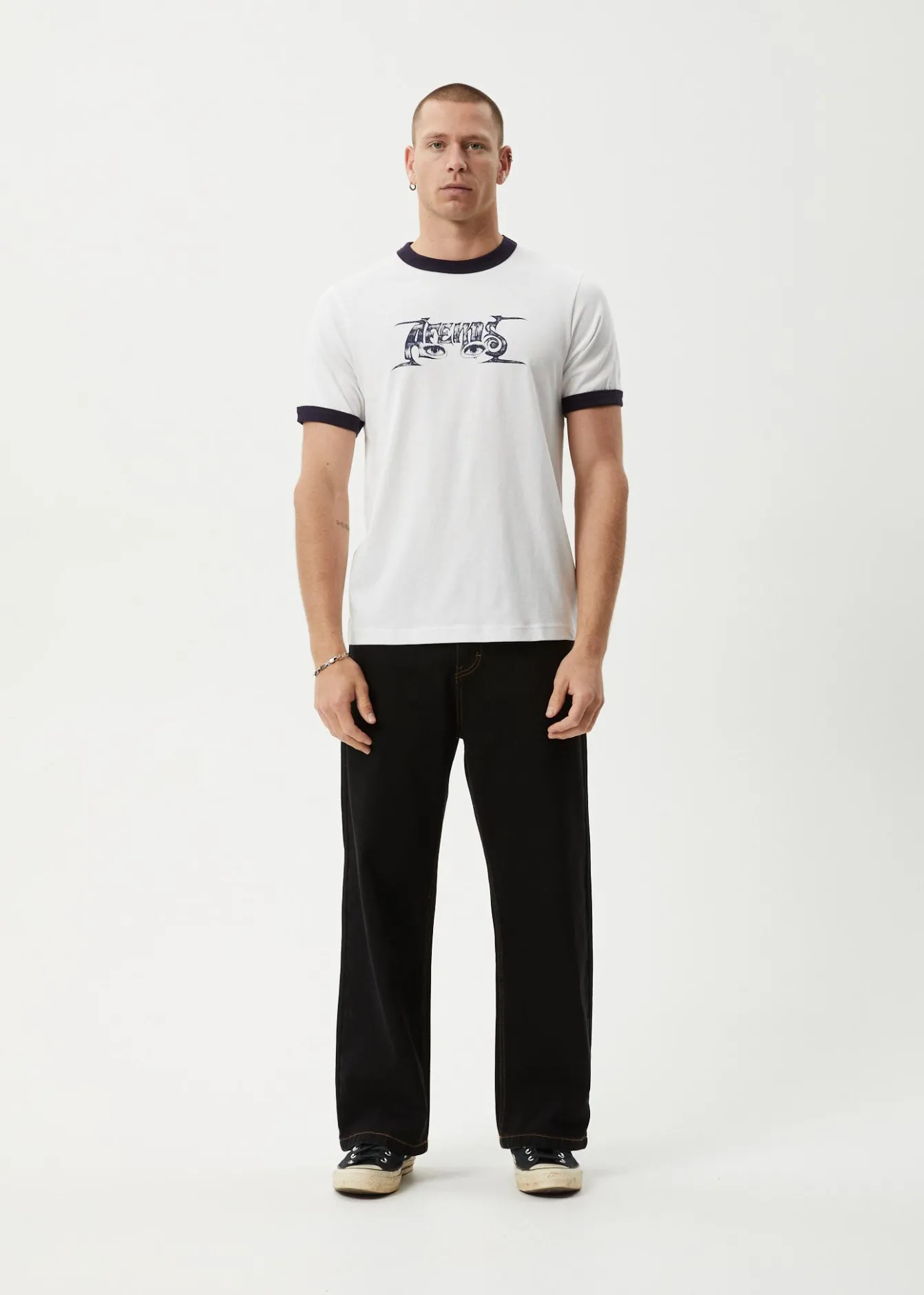 T-Shirts<Afends All Eyez - Ringer Tee White / Deep Sea