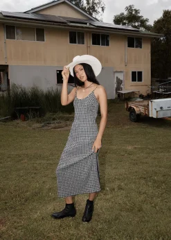 Dresses<Afends Asta Rumi - Seersucker Midi Dress Steel Check
