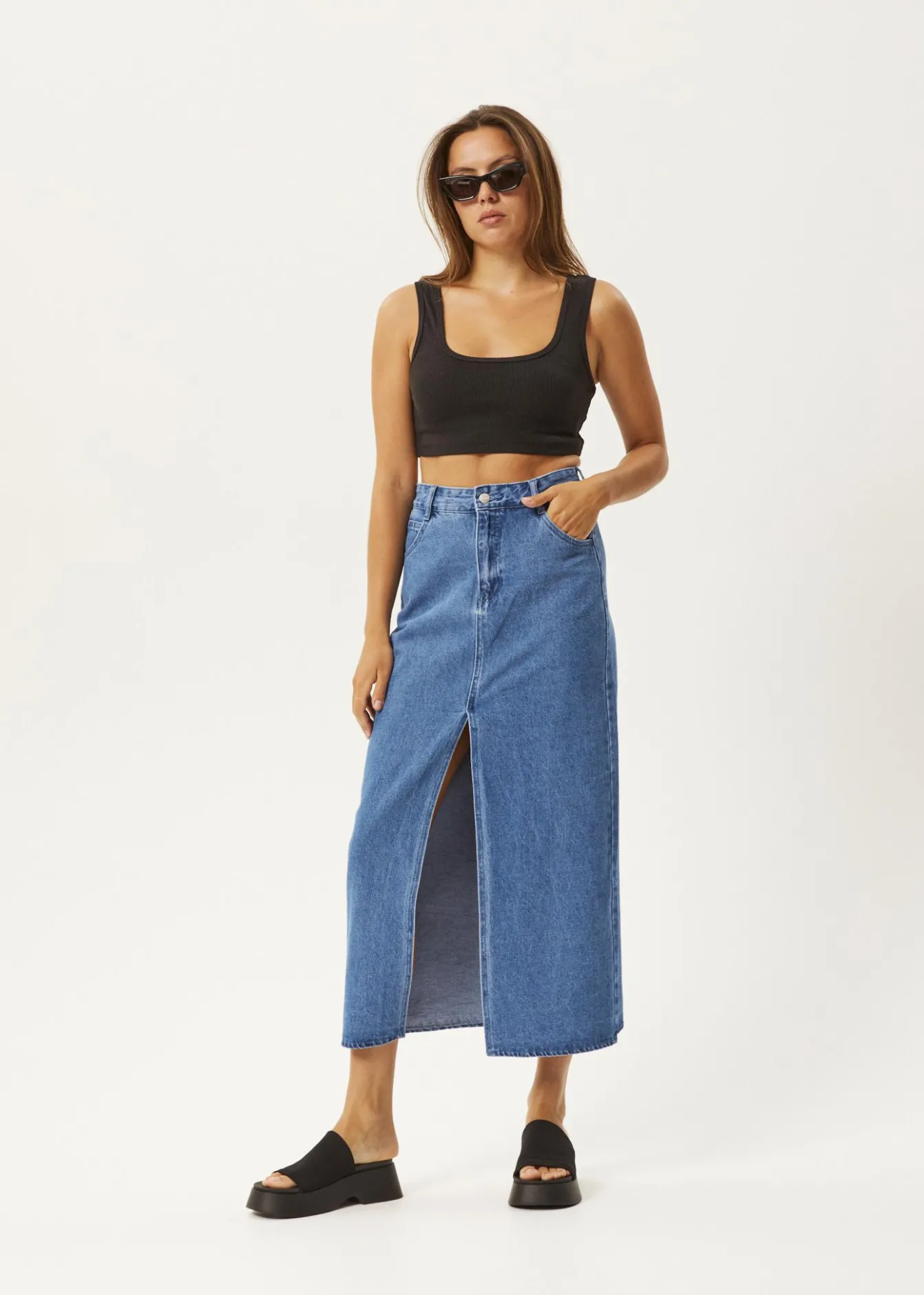 Skirts<Afends Ayla - Denim Maxi Skirt Worn Blue