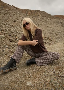 Pants|Sets & Co-Ords<Afends Base  - Seersucker Flare Pant Coffee Check