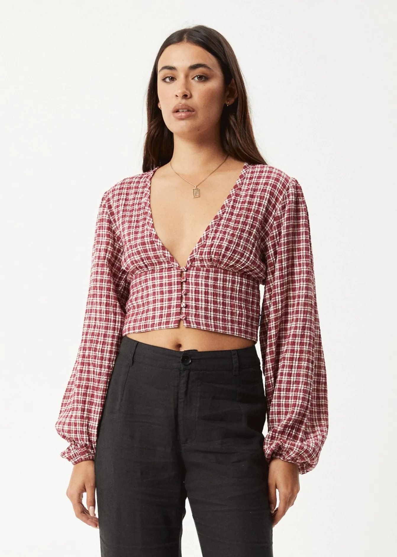 Long Sleeve|Sets & Co-Ords<Afends Base - Seersucker Long Sleeve Top Burgundy Check