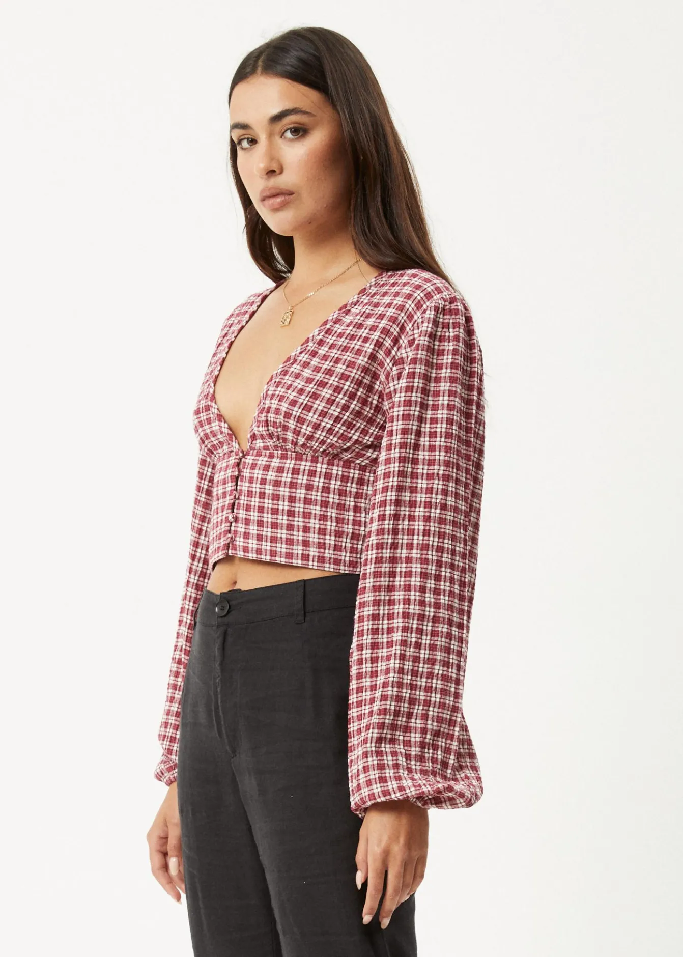 Long Sleeve|Sets & Co-Ords<Afends Base - Seersucker Long Sleeve Top Burgundy Check
