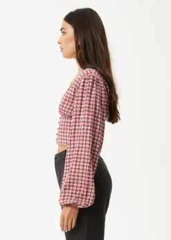 Long Sleeve|Sets & Co-Ords<Afends Base - Seersucker Long Sleeve Top Burgundy Check
