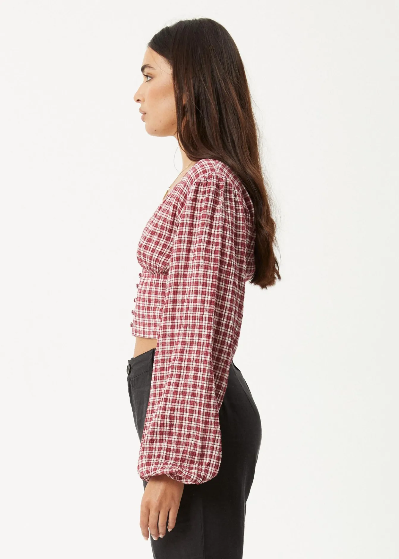 Long Sleeve|Sets & Co-Ords<Afends Base - Seersucker Long Sleeve Top Burgundy Check