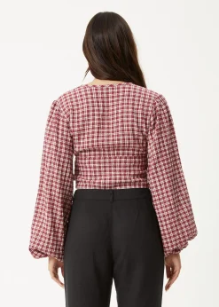 Long Sleeve|Sets & Co-Ords<Afends Base - Seersucker Long Sleeve Top Burgundy Check