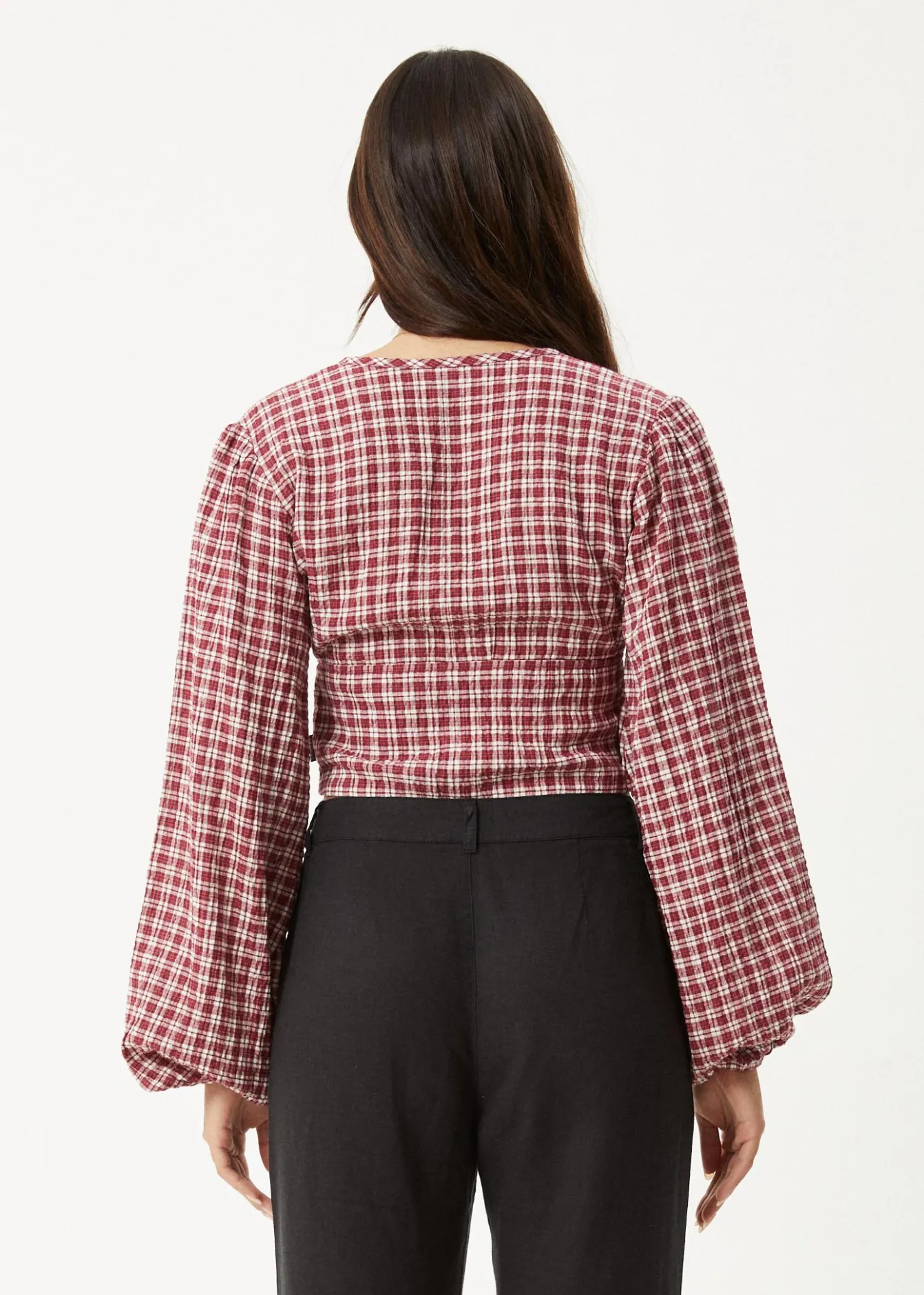 Long Sleeve|Sets & Co-Ords<Afends Base - Seersucker Long Sleeve Top Burgundy Check