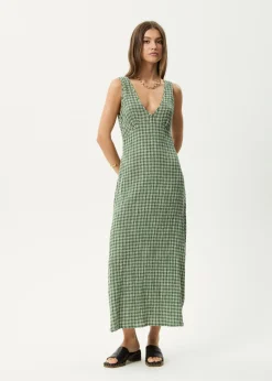 Dresses<Afends Base  - Seersucker Maxi Dress Deep Green Check
