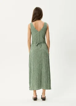 Dresses<Afends Base  - Seersucker Maxi Dress Deep Green Check