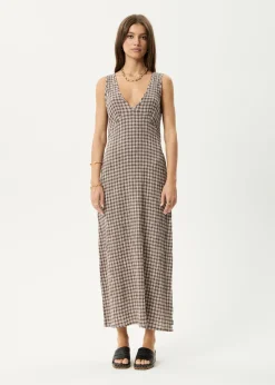 Dresses<Afends Base  - Seersucker Maxi Dress Coffee Check