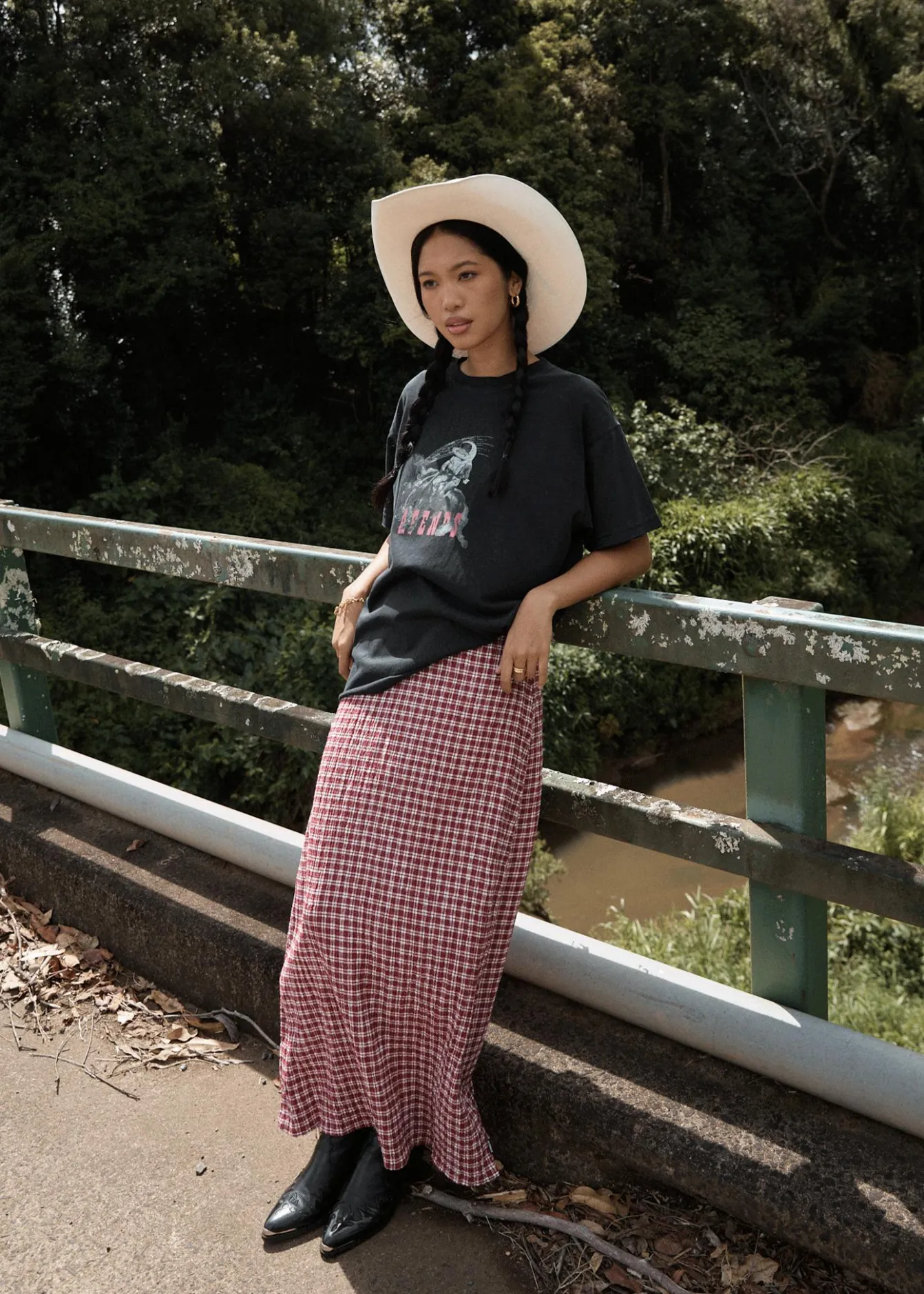 Sets & Co-Ords|Skirts<Afends Base - Seersucker Maxi Skirt Burgundy Check