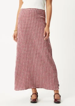 Sets & Co-Ords|Skirts<Afends Base - Seersucker Maxi Skirt Burgundy Check