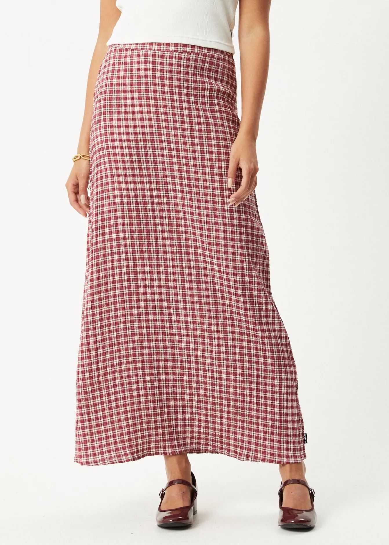 Sets & Co-Ords|Skirts<Afends Base - Seersucker Maxi Skirt Burgundy Check