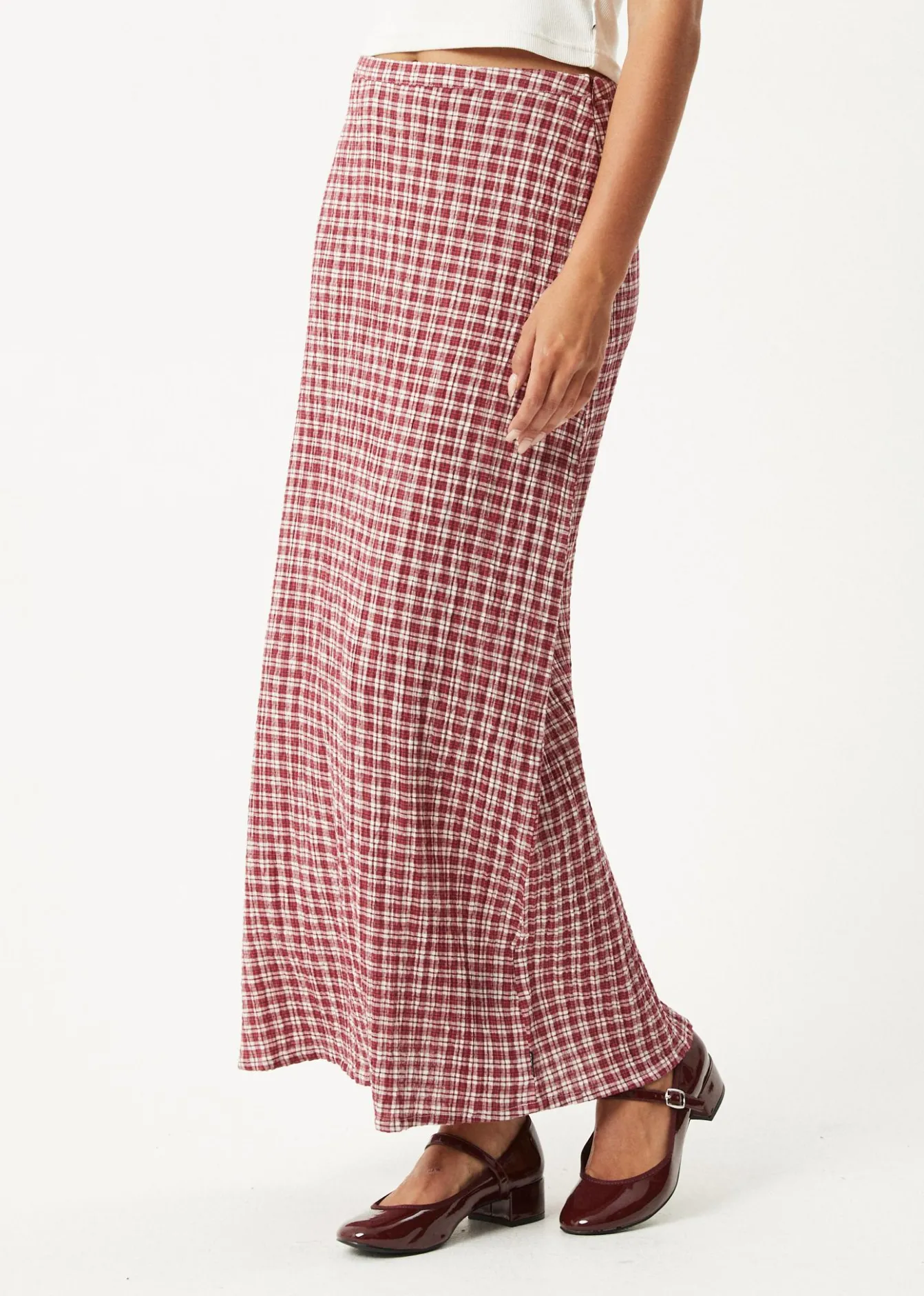 Sets & Co-Ords|Skirts<Afends Base - Seersucker Maxi Skirt Burgundy Check