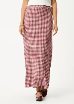 Sets & Co-Ords|Skirts<Afends Base - Seersucker Maxi Skirt Burgundy Check