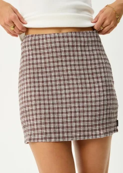 Sets & Co-Ords|Skirts<Afends Base - Seersucker Mini Skirt Coffee Check