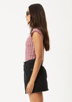 Sets & Co-Ords|Sleeveless<Afends Base  - Seersucker Mock Neck Top Burgundy Check