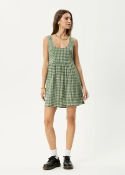 Dresses<Afends Base Jesse  - Seersucker Mini Dress Deep Green Check