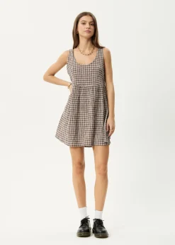 Dresses<Afends Base Jesse  - Seersucker Mini Dress Coffee Check