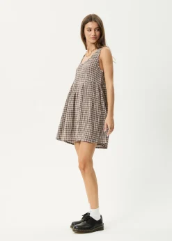 Dresses<Afends Base Jesse - Seersucker Mini Dress Coffee Check