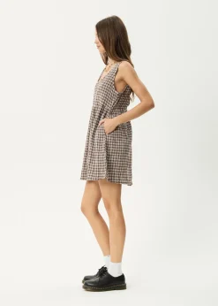 Dresses<Afends Base Jesse - Seersucker Mini Dress Coffee Check