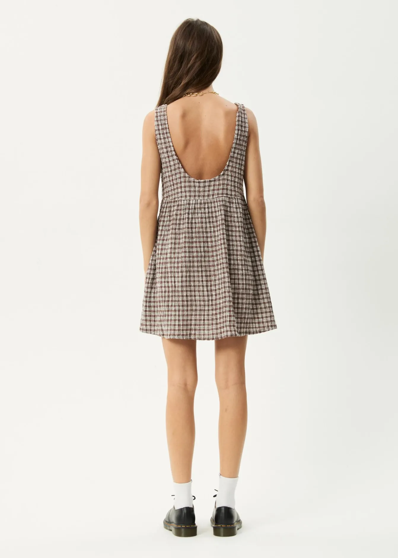 Dresses<Afends Base Jesse - Seersucker Mini Dress Coffee Check