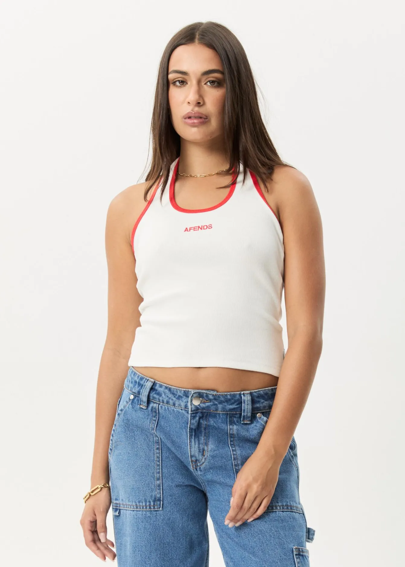 Sleeveless|Essentials<Afends Basis - Rib Halter White / Tomato