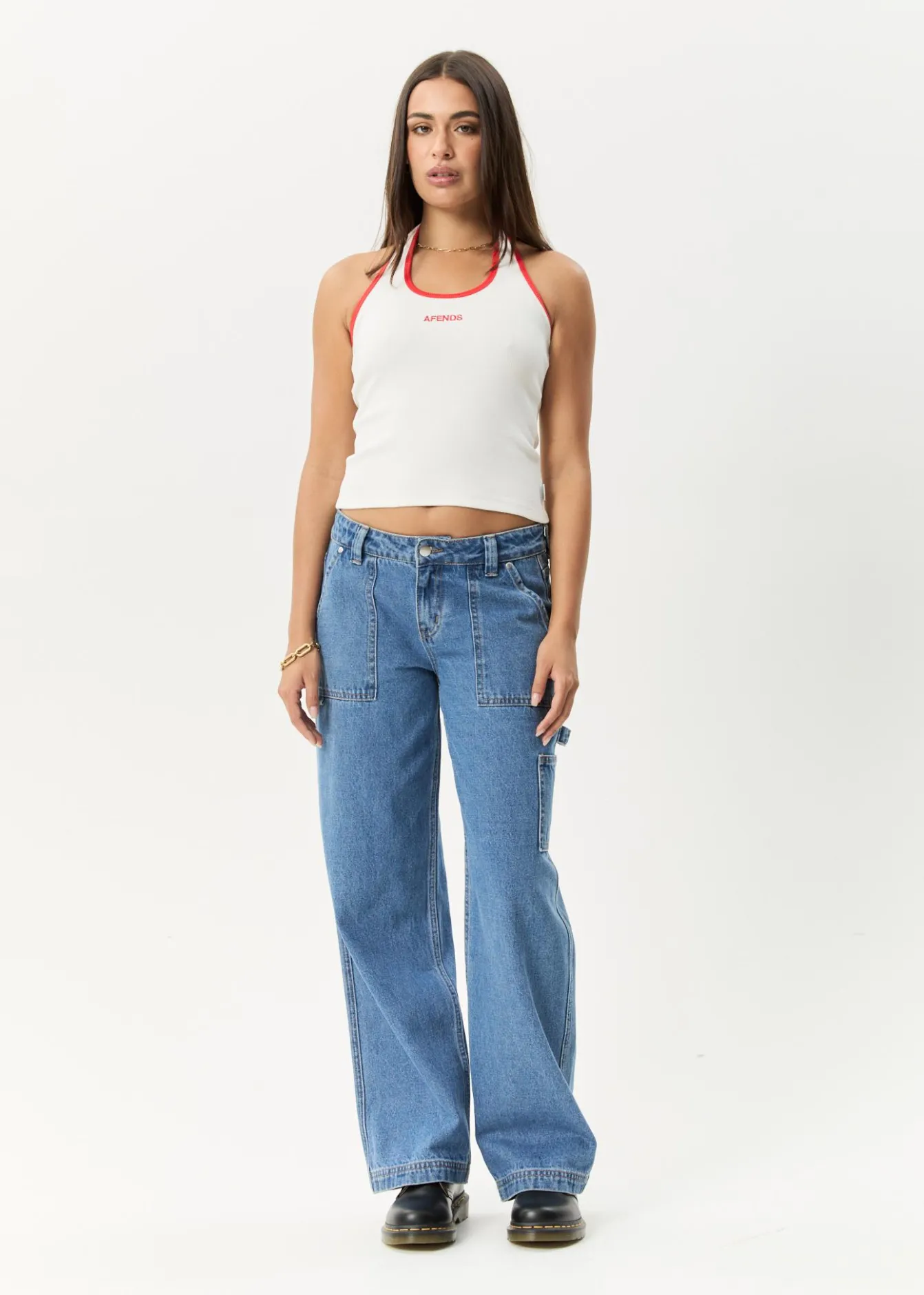 Sleeveless|Essentials<Afends Basis - Rib Halter White / Tomato