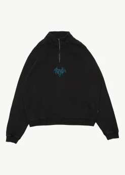 Sweaters & Hoodies<Afends Bats  - Raglan Quarter Zip Crew Stone Black