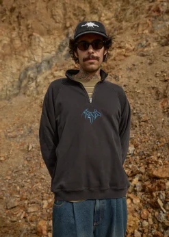 Sweaters & Hoodies<Afends Bats  - Raglan Quarter Zip Crew Stone Black