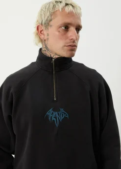 Sweaters & Hoodies<Afends Bats  - Raglan Quarter Zip Crew Stone Black