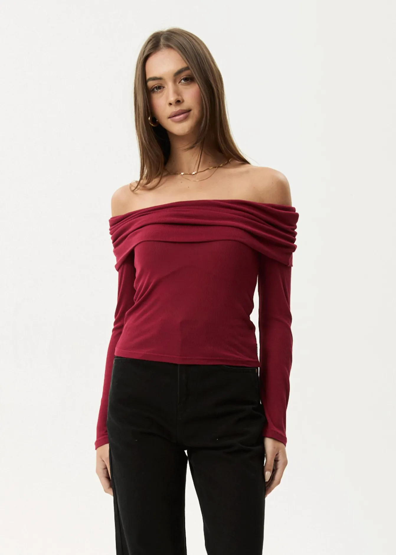 Long Sleeve<Afends Beckett - Off-Shoulder Long Sleeve Top Burgundy
