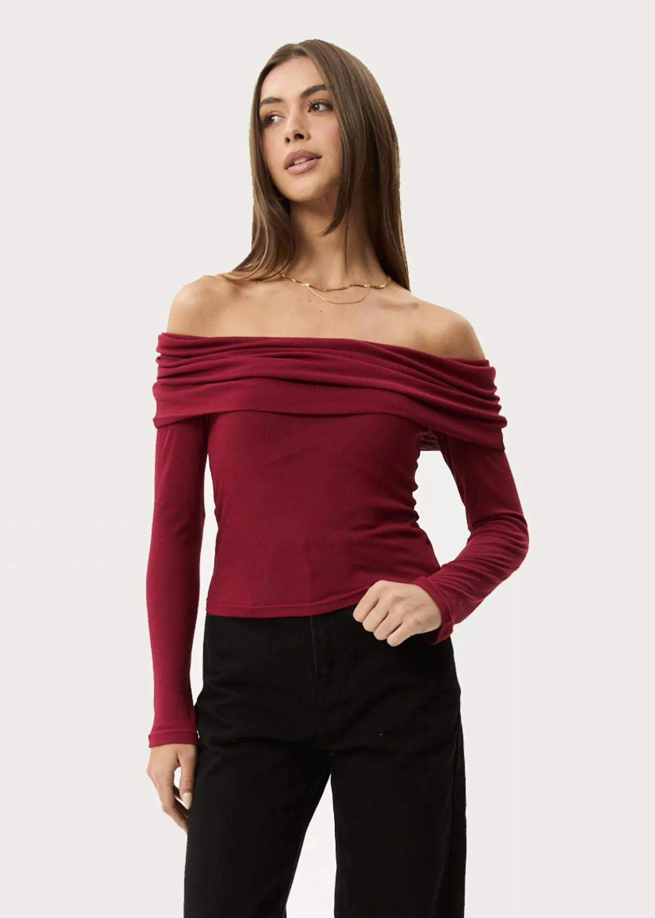 Long Sleeve<Afends Beckett - Off-Shoulder Long Sleeve Top Burgundy