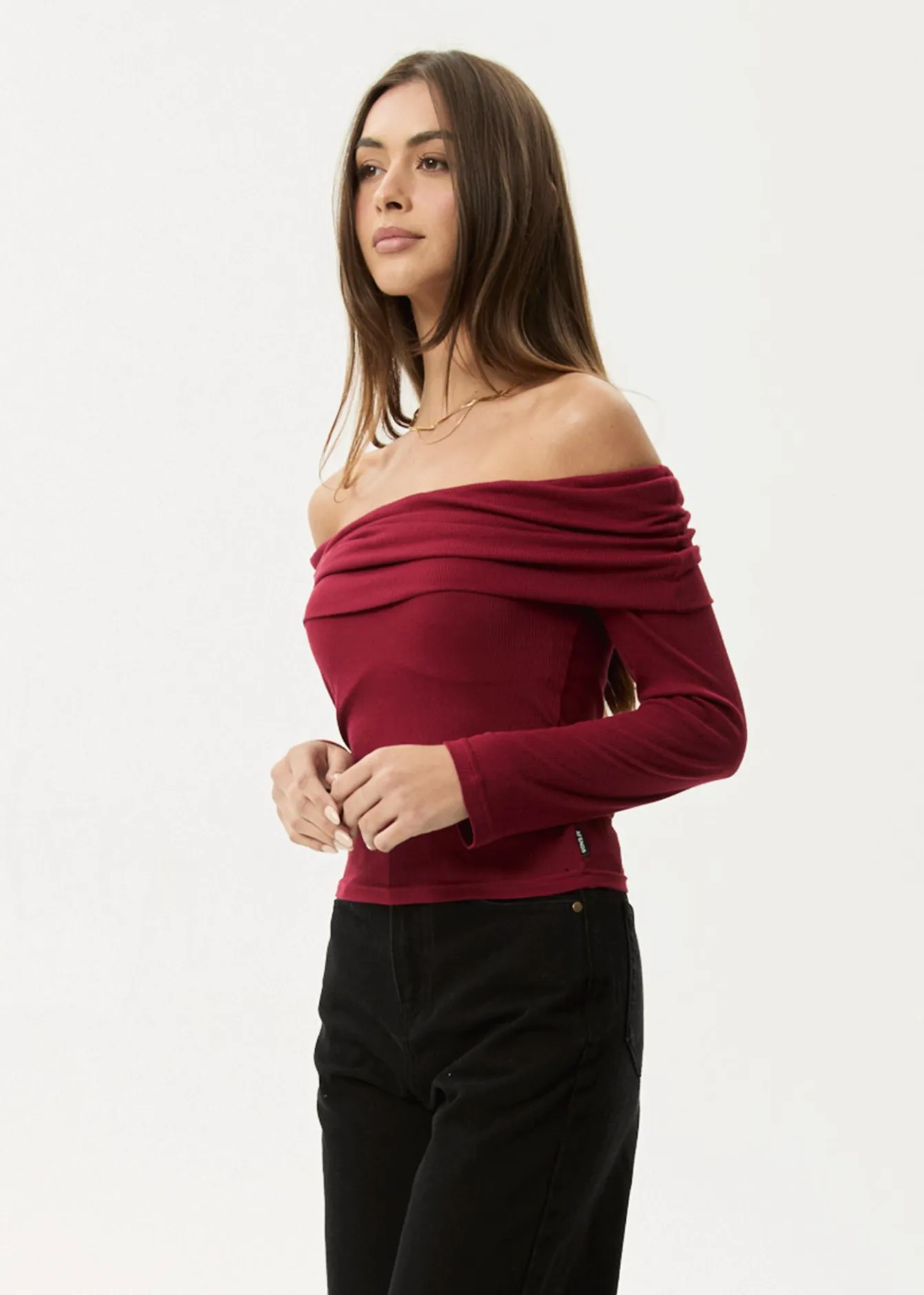 Long Sleeve<Afends Beckett - Off-Shoulder Long Sleeve Top Burgundy