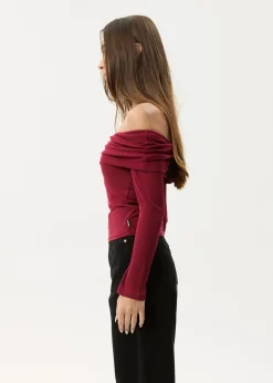 Long Sleeve<Afends Beckett - Off-Shoulder Long Sleeve Top Burgundy