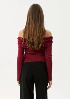 Long Sleeve<Afends Beckett - Off-Shoulder Long Sleeve Top Burgundy