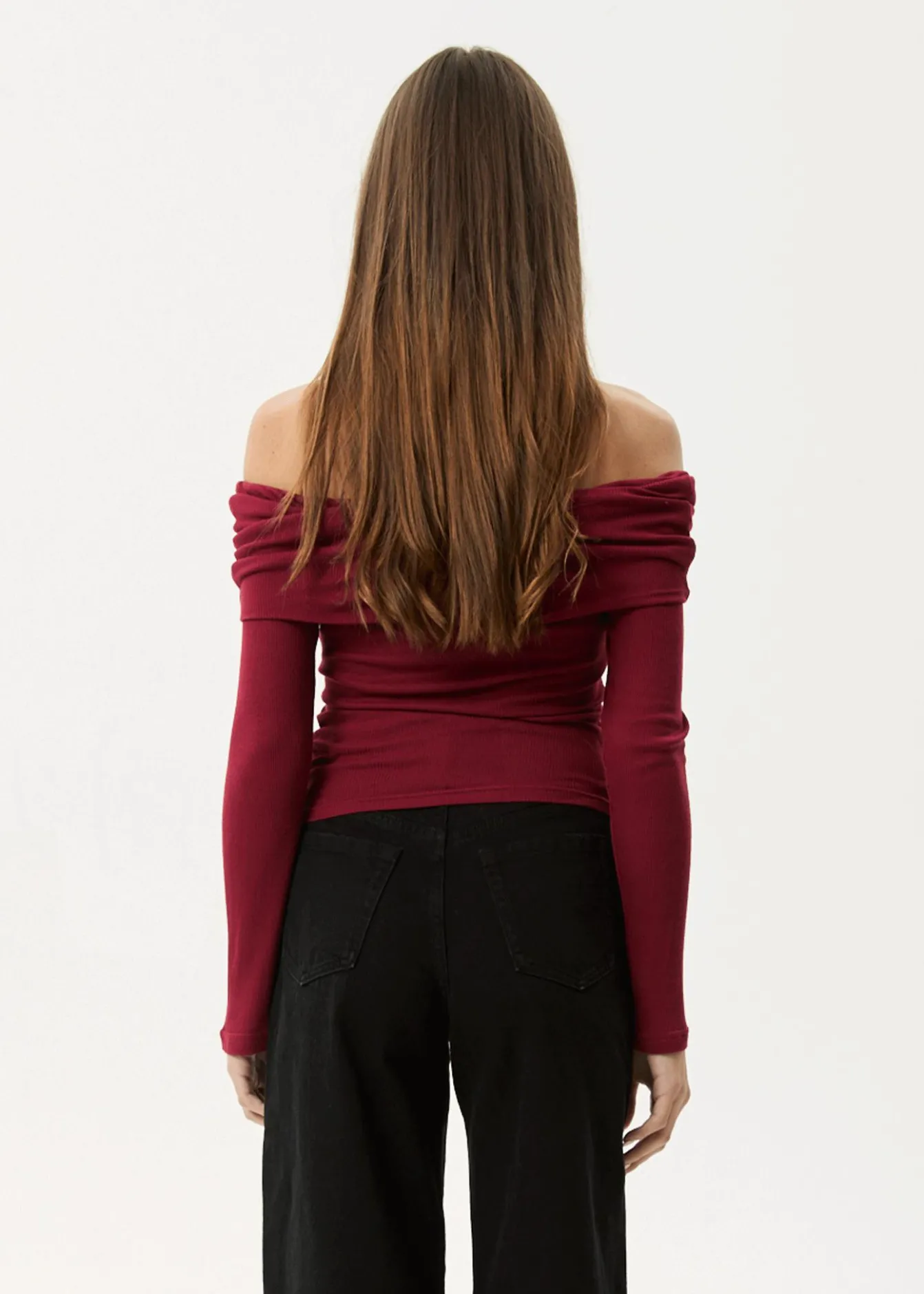 Long Sleeve<Afends Beckett - Off-Shoulder Long Sleeve Top Burgundy