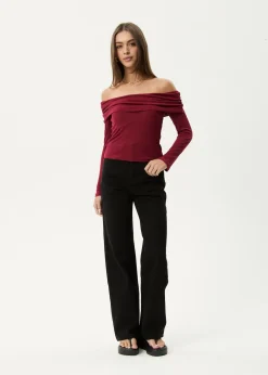 Long Sleeve<Afends Beckett - Off-Shoulder Long Sleeve Top Burgundy