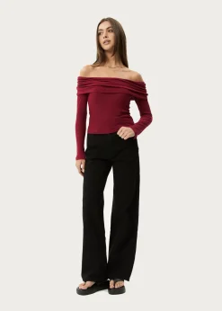 Long Sleeve<Afends Beckett - Off-Shoulder Long Sleeve Top Burgundy