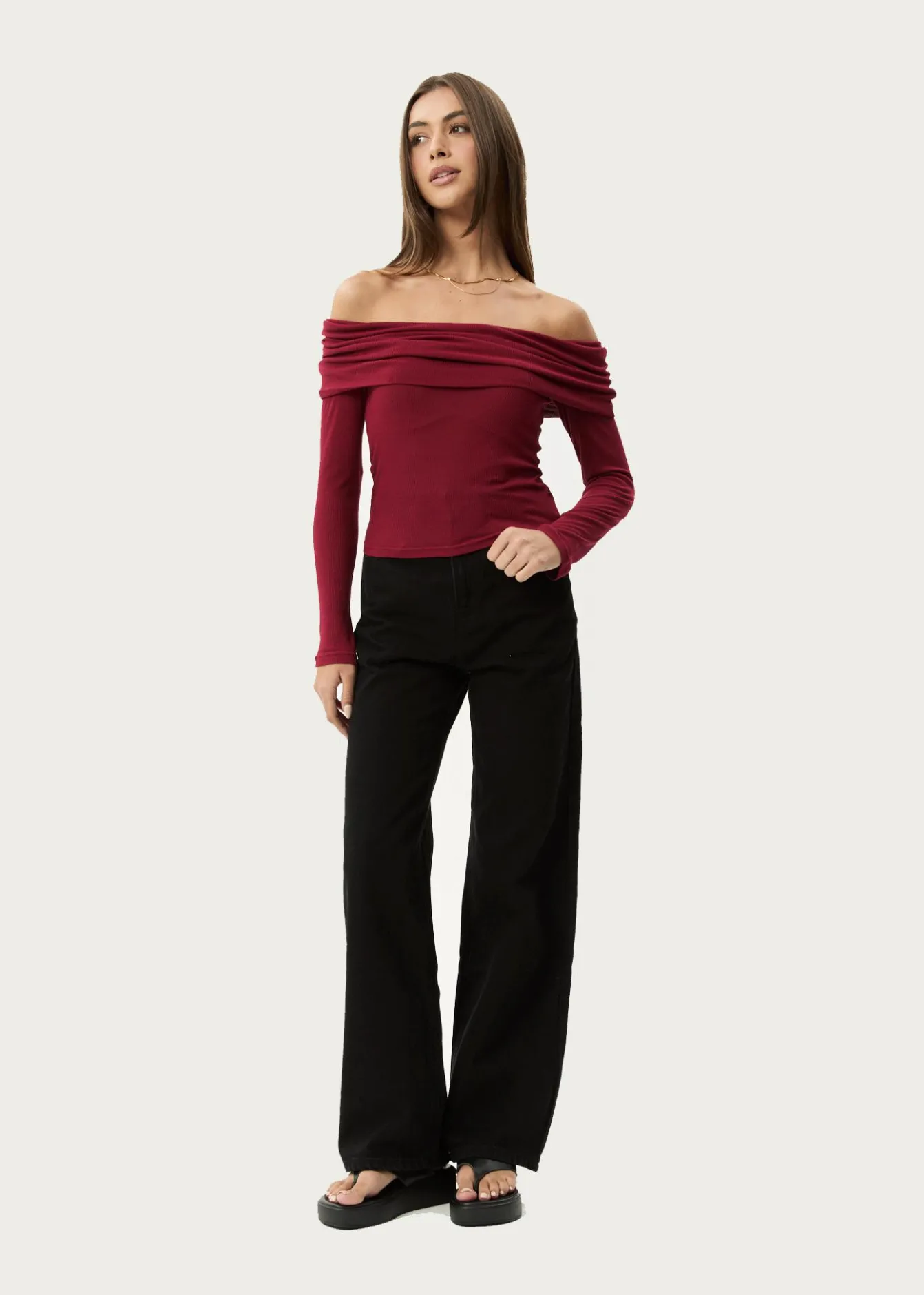 Long Sleeve<Afends Beckett - Off-Shoulder Long Sleeve Top Burgundy