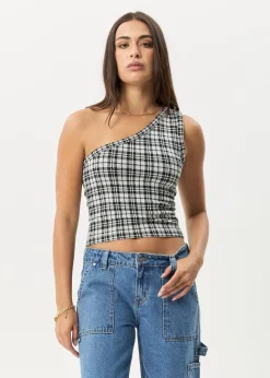 Sleeveless<Afends Blair  - One Shoulder Top Black / White