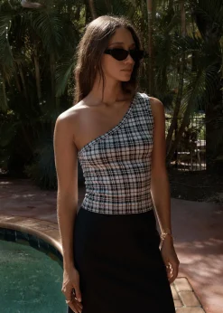 Sleeveless<Afends Blair  - One Shoulder Top Black / White
