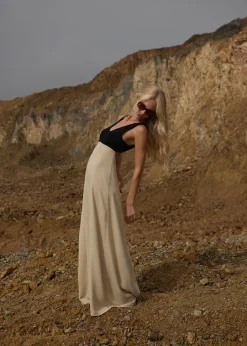 Dresses<Afends Charlotte  - Maxi Dress Biscuit / Black
