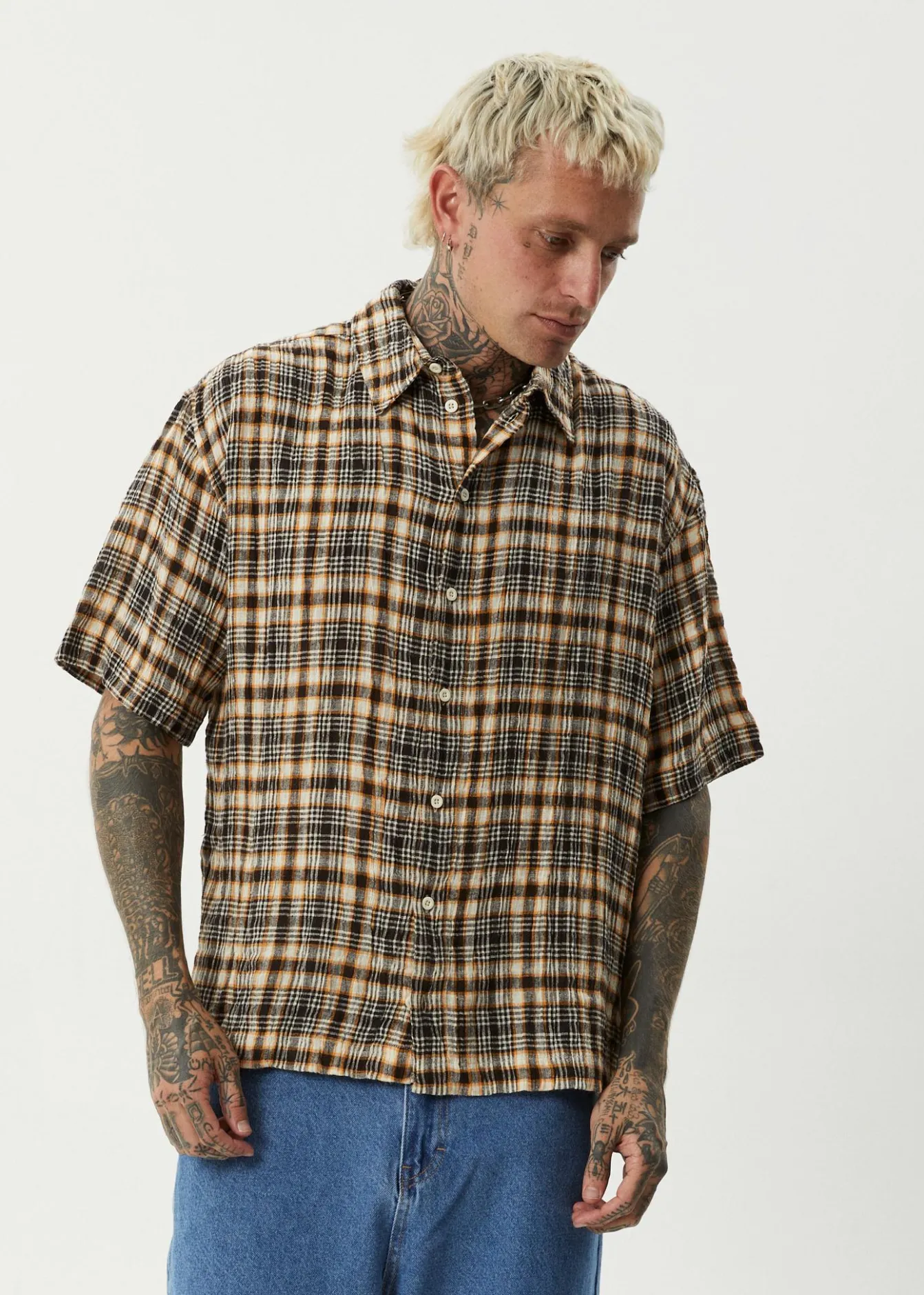 Shirts|Sets & Co-Ords<Afends Check Out - Seersucker Short Sleeve Shirt Moonbeam Check