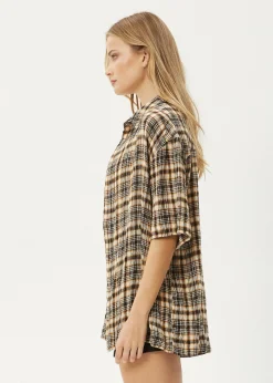 Shirts|Sets & Co-Ords<Afends Check Out - Seersucker Short Sleeve Shirt Moonbeam Check