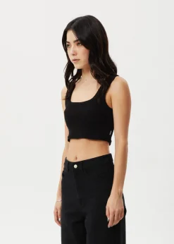 Sleeveless|Essentials<Afends Chia  - Rib Cropped Singlet Black