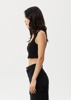 Sleeveless|Essentials<Afends Chia  - Rib Cropped Singlet Black